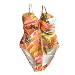 NEW Sanctuary One Piece Swimsuit Tropical Print Peach Orange Yellow Green Size M